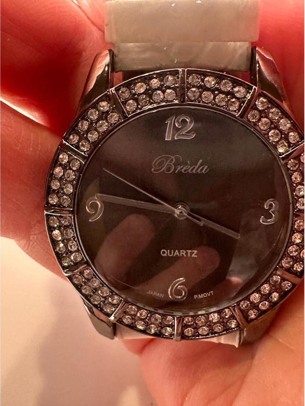 Brèda Quartz Watch with Rhinestone Bezel